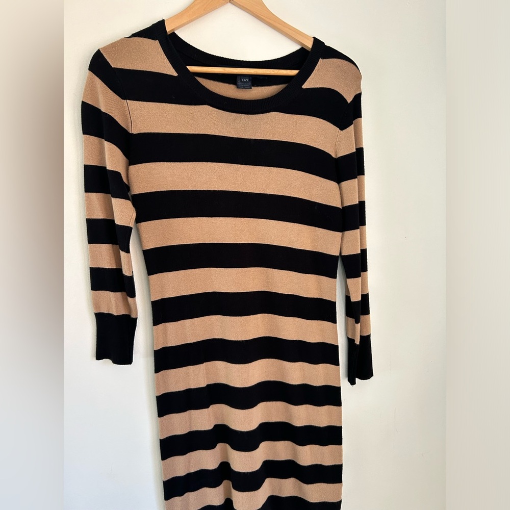 French Laundry Black and Tan Striped Dress